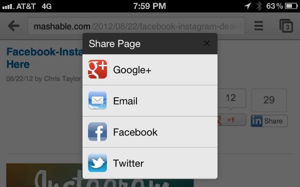 Chrome pour iOS vous laisse partager vos pages sur Facebook