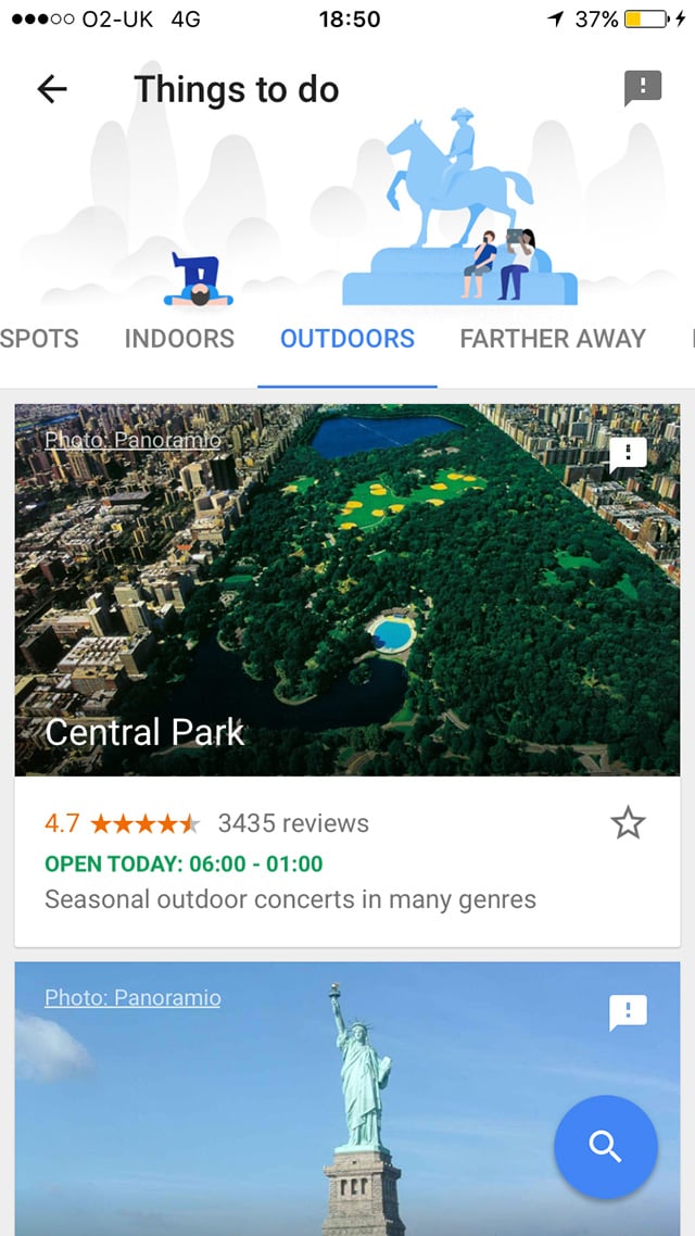 Capture d'écran Google Trips